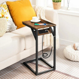 C Shaped Side Table With Charging Station Bedside Coffee Table - thumbnail 3