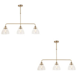 Loops 2 Pack Adjustable Antique Brass Pendant Lights With Clear Glass Shades For Stylish Interiors - thumbnail 1