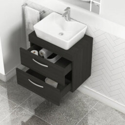 Royal Bathrooms 600mm Wall Hung Vanity Unit 2 Drawer Hale Black & Cube Countertop Basin - thumbnail 1