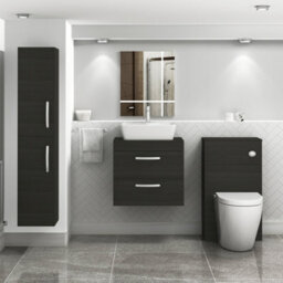 Royal Bathrooms 600mm Wall Hung Vanity Unit 2 Drawer Hale Black & Cube Countertop Basin - thumbnail 2