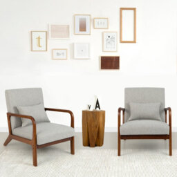 Costway Modern Accent Chair Leisure Chair Upholstered Reading Armchair W/ Lumbar Pillow - thumbnail 4