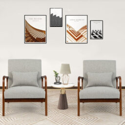 Costway Modern Accent Chair Leisure Chair Upholstered Reading Armchair W/ Lumbar Pillow - thumbnail 5