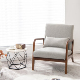 Costway Modern Accent Chair Leisure Chair Upholstered Reading Armchair W/ Lumbar Pillow - thumbnail 3