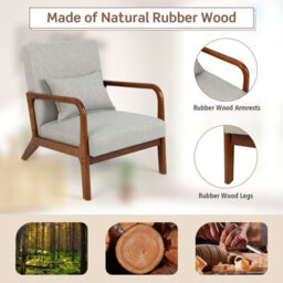 Costway Modern Accent Chair Leisure Chair Upholstered Reading Armchair W/ Lumbar Pillow - thumbnail 8
