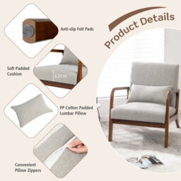 Costway Modern Accent Chair Leisure Chair Upholstered Reading Armchair W/ Lumbar Pillow - thumbnail 9