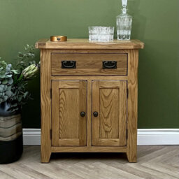 Elm Home And Garden Rustic Oak 2 Door 1 Drawer Small Sideboard Buffet Fully Assembled Hall Console Telephone Table 70Cm Wide X 81C - thumbnail 1