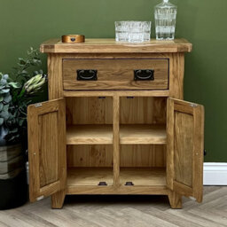 Elm Home And Garden Rustic Oak 2 Door 1 Drawer Small Sideboard Buffet Fully Assembled Hall Console Telephone Table 70Cm Wide X 81C - thumbnail 4