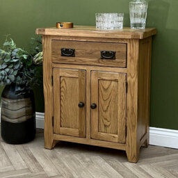 Elm Home And Garden Rustic Oak 2 Door 1 Drawer Small Sideboard Buffet Fully Assembled Hall Console Telephone Table 70Cm Wide X 81C - thumbnail 2