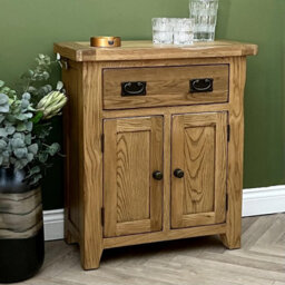 Elm Home And Garden Rustic Oak 2 Door 1 Drawer Small Sideboard Buffet Fully Assembled Hall Console Telephone Table 70Cm Wide X 81C - thumbnail 3