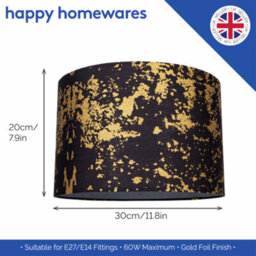 Happy Homewares Modern Black Cotton Fabric Lamp Shade With Gold Foil Decor For Table Or Ceiling - thumbnail 7