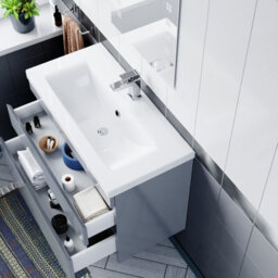 Nes Home 800mm Wall Hung Grey Basin Vanity Cabinet Unit 2 Drawers - thumbnail 5