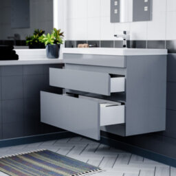 Nes Home 800mm Wall Hung Grey Basin Vanity Cabinet Unit 2 Drawers - thumbnail 6