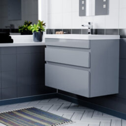 Nes Home 800mm Wall Hung Grey Basin Vanity Cabinet Unit 2 Drawers - thumbnail 4