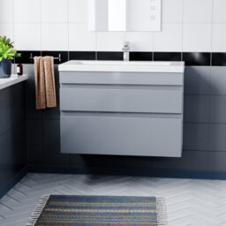 Nes Home 800mm Wall Hung Grey Basin Vanity Cabinet Unit 2 Drawers - thumbnail 2