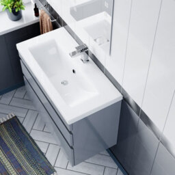 Nes Home 800mm Wall Hung Grey Basin Vanity Cabinet Unit 2 Drawers - thumbnail 3