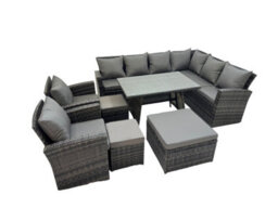 Fimous 11 Seater Garden Outdoor Rattan Furniture Set Rattan Corner Sofa Oblong Dining Table With 2 Armchairs 3 Footstool Dark Grey - thumbnail 2