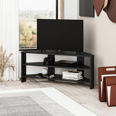 "Decortie Thales Corner Tv Stand For 32"" Tvs With Open Shelves & Soft Rounded Edge 110Cm Modern Multimedia Console, Black" - image 1
