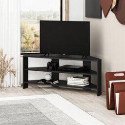 "Decortie Thales Corner Tv Stand For 32"" Tvs With Open Shelves & Soft Rounded Edge 110Cm Modern Multimedia Console, Black" - thumbnail 1