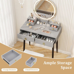 Costway Makeup Vanity Desk With Lighted Mirror Modern Dressing Table-Grey - thumbnail 9