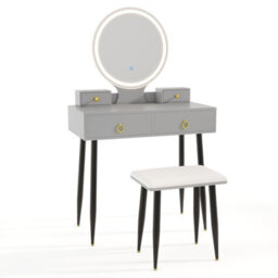 Costway Makeup Vanity Desk With Lighted Mirror Modern Dressing Table-Grey - thumbnail 2