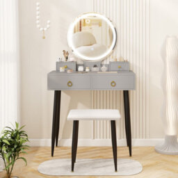Costway Makeup Vanity Desk With Lighted Mirror Modern Dressing Table-Grey - thumbnail 5