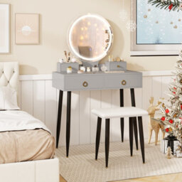 Costway Makeup Vanity Desk With Lighted Mirror Modern Dressing Table-Grey - thumbnail 4