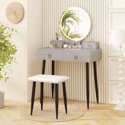 Costway Makeup Vanity Desk With Lighted Mirror Modern Dressing Table-Grey - thumbnail 1