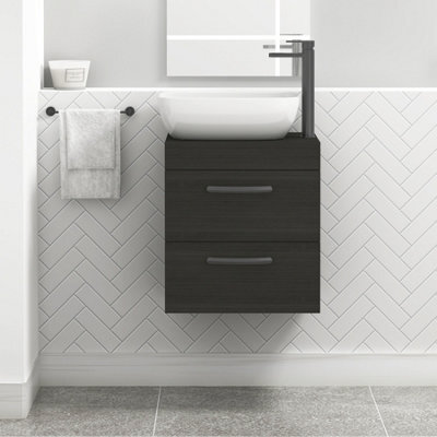 Royal Bathrooms 500mm Hale Black 2 Drawer Wall Mounted Bathroom Vanity Unit With Basin & Elva Countertop Sinkwith Matt Black Handle - image 1