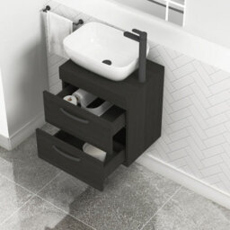 Royal Bathrooms 500mm Hale Black 2 Drawer Wall Mounted Bathroom Vanity Unit With Basin & Elva Countertop Sinkwith Matt Black Handle - thumbnail 3