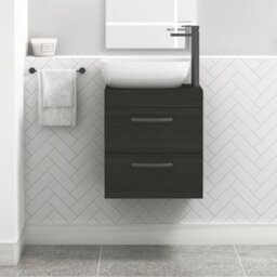 Royal Bathrooms 500mm Hale Black 2 Drawer Wall Mounted Bathroom Vanity Unit With Basin & Elva Countertop Sinkwith Matt Black Handle - thumbnail 1