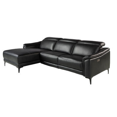 Angel Cerda Modern Black Leather Left Chaise Longue Sofa With Electric Relaxation - image 1