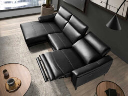 Angel Cerda Modern Black Leather Left Chaise Longue Sofa With Electric Relaxation - thumbnail 5
