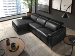Angel Cerda Modern Black Leather Left Chaise Longue Sofa With Electric Relaxation - thumbnail 6