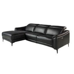 Angel Cerda Modern Black Leather Left Chaise Longue Sofa With Electric Relaxation