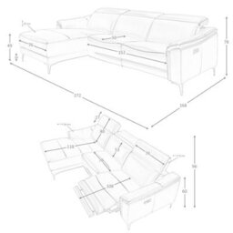 Angel Cerda Modern Black Leather Left Chaise Longue Sofa With Electric Relaxation - thumbnail 7