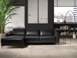 Angel Cerda Modern Black Leather Left Chaise Longue Sofa With Electric Relaxation - thumbnail 2