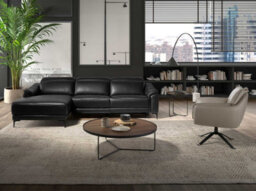 Angel Cerda Modern Black Leather Left Chaise Longue Sofa With Electric Relaxation - thumbnail 3