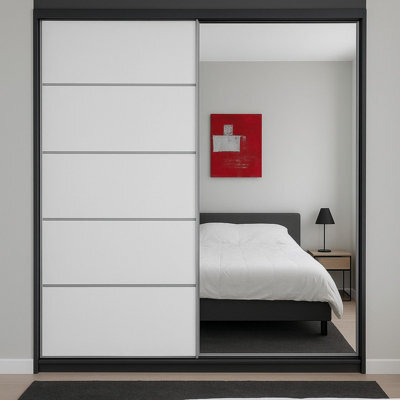Sliding Door Wardrobe Camino 3 With Mirror Black White - image 1