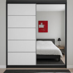 Sliding Door Wardrobe Camino 3 With Mirror Black White - thumbnail 1