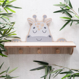 Annibells Lion Or Giraffe Wooden Floating Shelf With Hooks (10635) - Giraffe - thumbnail 1