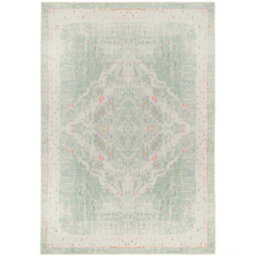Loomed Distressed Cream Green Persian Style Washable Non Slip Rug 60X110Cm - thumbnail 1