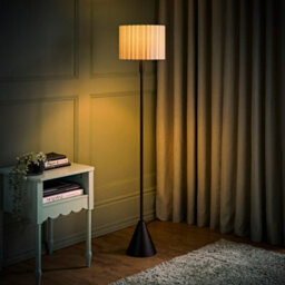 Valuelights Mitch Black Triangle Floor Lamp With Linen Stripe Shade And Led Bulb - thumbnail 2
