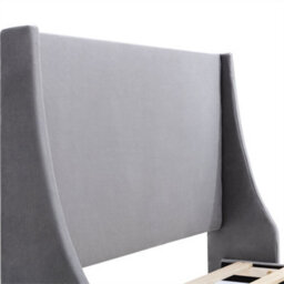 Abrihome Velvet Grey 4Ft6 Double Bed With Winged Headboard & Wooden Slats - thumbnail 6
