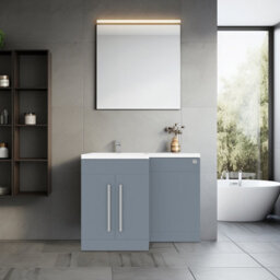 Rinse Bathrooms 1100mm L Shape Lh Combination Vanity Unit Gloss Grey Painting Sink Unit & Btw Toilet Unit - Flat Packed - thumbnail 1