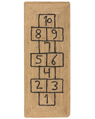Wyld And Coco Natural Jute Rug 60 X 150 Cm Rectangular - Handwoven Hopscotch Motif, Braided Boho Border - image 1