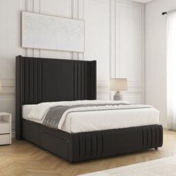 Bsspoke Peyton Divan Bed Set Plush Velvet In Black With 54Inch Headboard & Footboard 2 Drawers Footend & Mattress 4Ft 5Ft 6Ft - thumbnail 3
