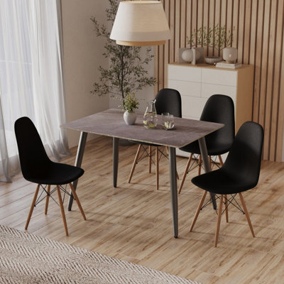 Urbn-Living Urbnliving 120Cm Width 5 Pcs Ceramic Armani Grey Rectangle Table With Black Chairs Set - image 1