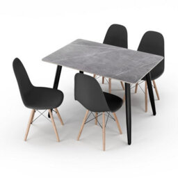 Urbn-Living Urbnliving 120Cm Width 5 Pcs Ceramic Armani Grey Rectangle Table With Black Chairs Set - thumbnail 2