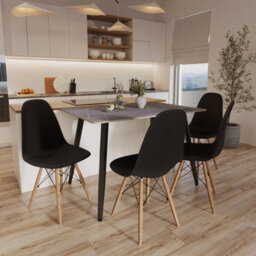 Urbn-Living Urbnliving 120Cm Width 5 Pcs Ceramic Armani Grey Rectangle Table With Black Chairs Set - thumbnail 3