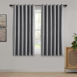 Ameha Charcoal 135 Gsm Linen Thermal 100%blackout Plain Curtain For Bedroom Kitchen Energy Efficient Curtains Pair With Tie Back 46'x54'